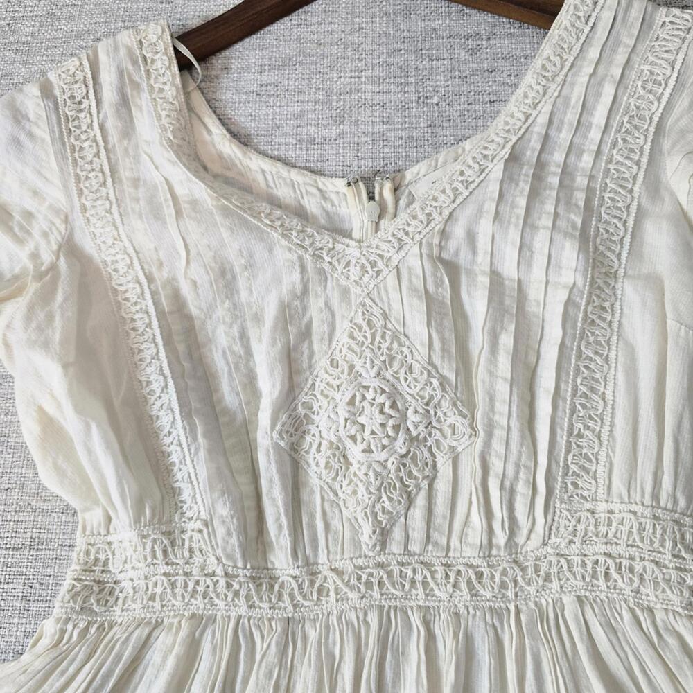Urban Outfitters Cream Boho Cottagecore Dress | Embroidered Pintuck dress Size 0 - Picture 4 of 9